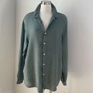 Puro Lino Womens Plus XXL Green 100% Linen Button Up Shirt Made In Italy